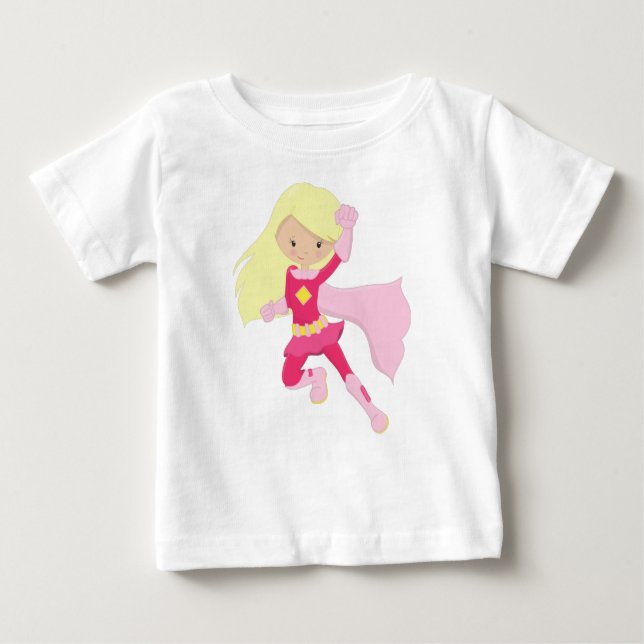 Superhjälteflicka, Söt flicka, Blondt hår, Rosa ca T Shirt (Framsida)