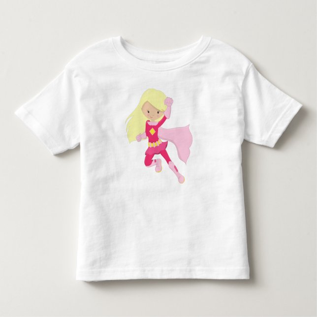 Superhjälteflicka, Söt flicka, Blondt hår, Rosa ca T Shirt (Framsida)