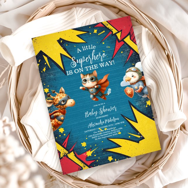 Superhjälten Animals Boy Baby Shower Inbjudningar (Skapare uppladdad)