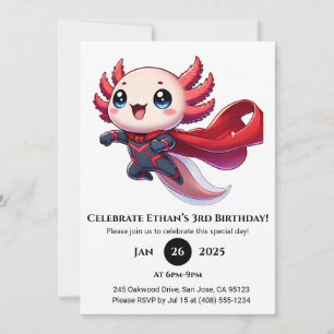 Superhjälten Axolotl Birthday Inbjudningar