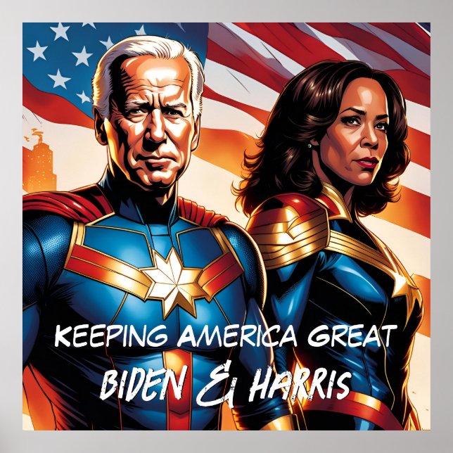 Superhjälten Biden och Harris Keeping America Unde Poster (Framsidan)