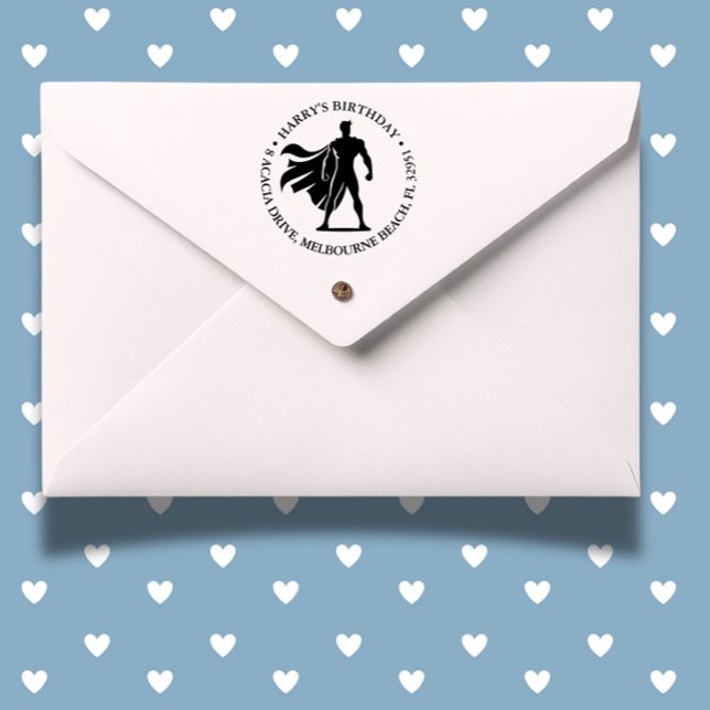 Superhjälten Birthday Bash Självfärgande Stämpel (Make every party special with our Superhero Party Self-inking Stamp.)