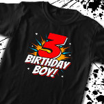 Superhjälten Birthday Boy - 3 års ålder - 3:e föde T Shirt<br><div class="desc">Den här coolan är 3:e födelsedag en perfekt för en superhjälte-födelsedagsfest. Underbar för en treårig pojke som kärlek tecknad bok superhjältar eller skurkar med supermakter! Fjortonde födelsedagen "3 födelsedagspojke!" grattis på födelsedagen citerar i ett tecknad bok superhjältema att den 3-årige födelsedagspojken i toppen kommer att göra KÄRLEK!</div>