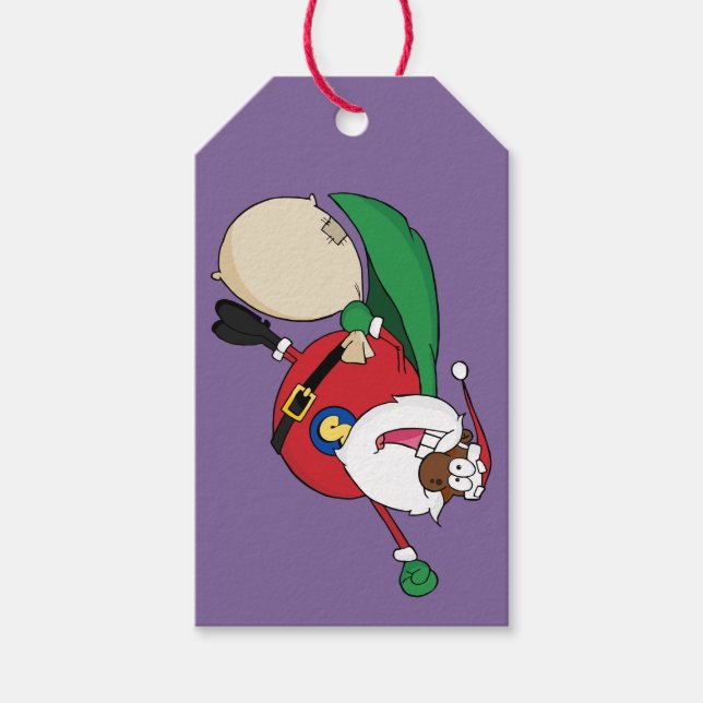 Superhjälten Black Santa Papper Gift Märkre Presentetikett (Framsidan)