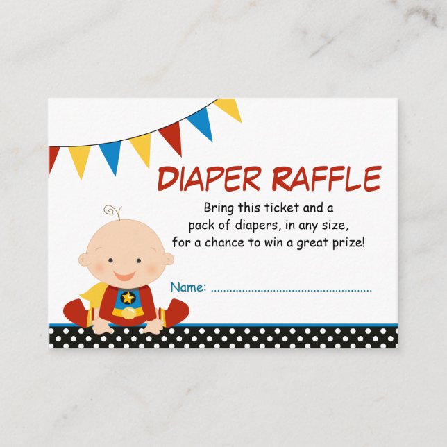 Superhjälten Bunting Diaper Raffle Biljett Tilläggskort (Framsida)
