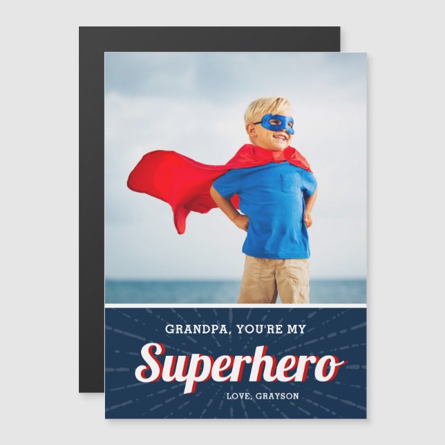 Superhjälten Grandpa Fars dag Photo Card Magnet (Fram/baksida)
