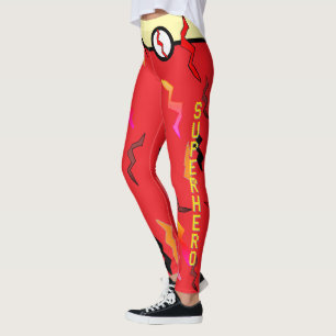 Superhjälten Halloween Red Cream Lighämts Bolts Leggings