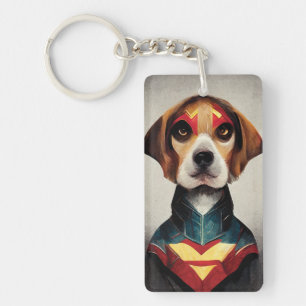 Superhjälten Hund Porträtt Beagle Nyckelring