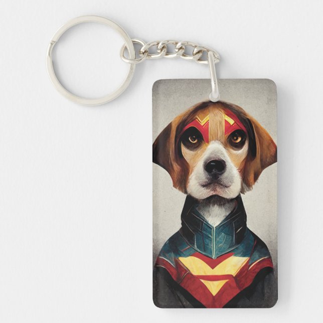 Superhjälten Hund Porträtt | Beagle Nyckelring (Framsidan)