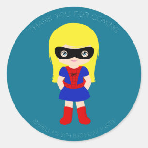 Superhjälten Kids Flick kalas Blue Sticker Runt Klistermärke