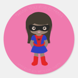 Superhjälten Kids Flick kalas Rosa Sticker Runt Klistermärke