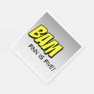 Superhjälten Luncheon Napkins Gult "Bam" med Dots Pappersservett