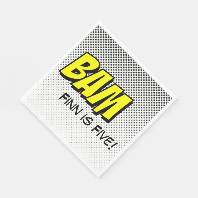 Superhjälten Luncheon Napkins Gult "Bam" med Dots Pappersservett (Hörn)