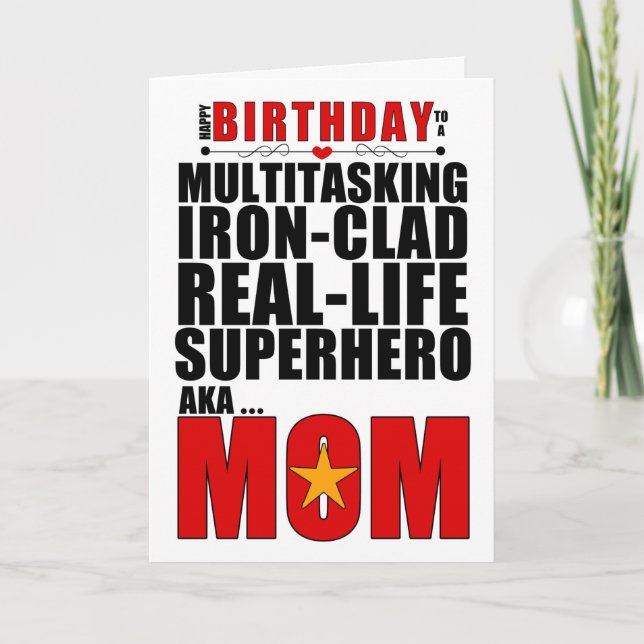Superhjälten Mamma Birthday Typography Tecknad Bok Kort (Framsida)