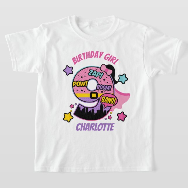 Superhjälten Nineth Birthday Girl 9th Toppen Girl T Shirt (Laydown)