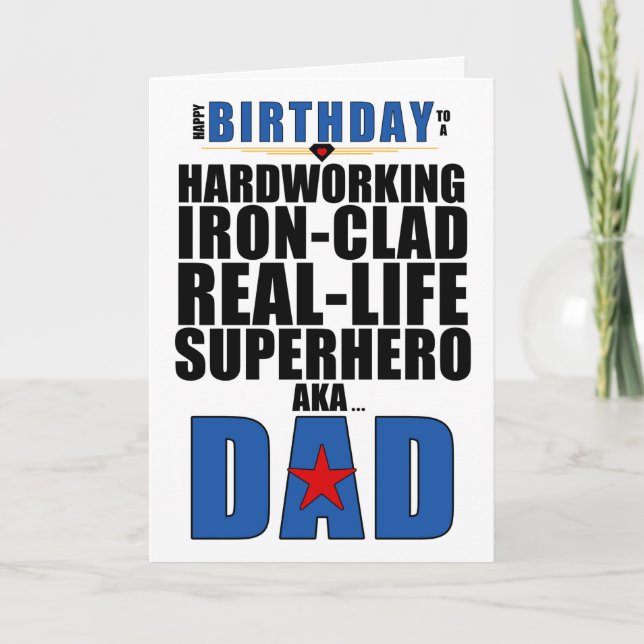 Superhjälten Pappa Typography Tecknad Bok Birthday Kort (Framsida)