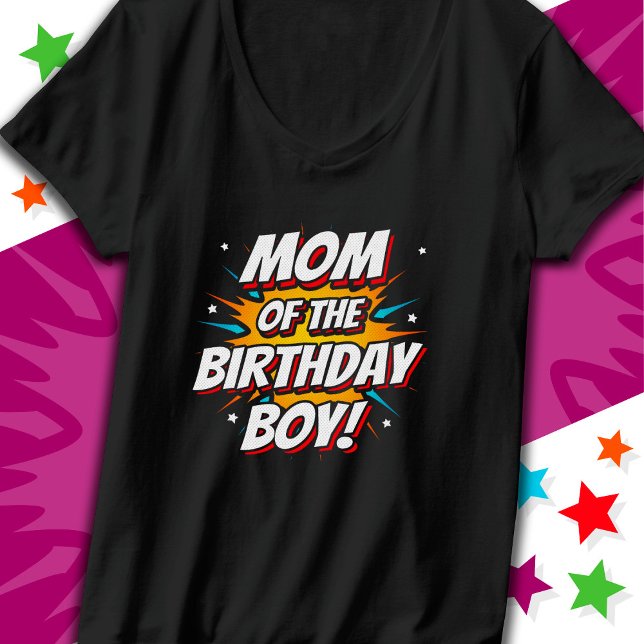 Superhjälten Party Tecknader Mamma i Birthday Boy T Shirt (Skapare uppladdad)