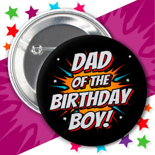 Superhjälten Party Tecknader Pappa i Birthday Boy Knapp