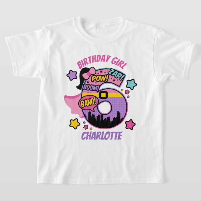 Superhjälten Sjätte Birthday Girl 6e Toppen Girl T Shirt (Laydown)