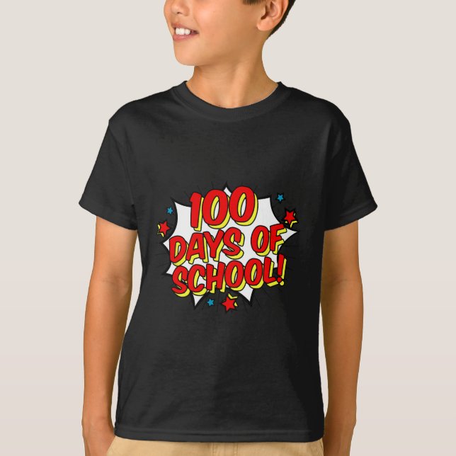 Superhjälten Stil Lycklig 100 skoldagar 100 dagar T Shirt (Framsida)