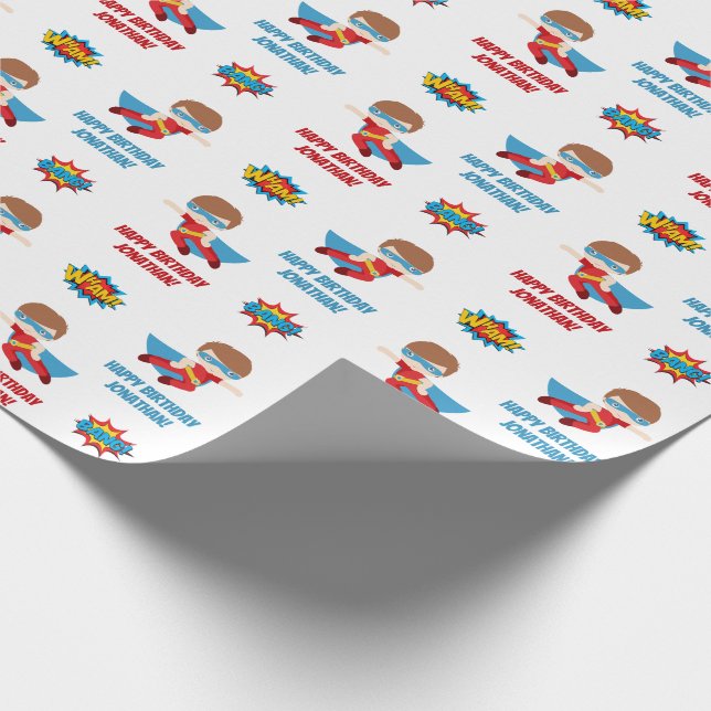 Superhjälten Wrapping Papper (Boy Personlig Namn) Presentpapper (Hörn)