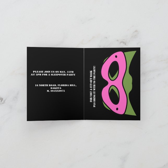 Superhjältepojke Rosa & Grön Spel Avatar och maske Inbjudan (Inuti)