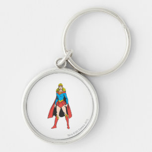 Superigirl Stands Rund Silverfärgad Nyckelring