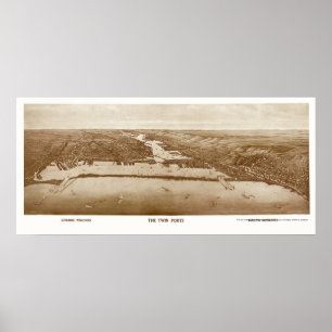 Superior, WI - Duluth, MN Panoramic Karta - 1915 Poster