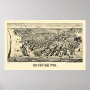 Superior, WI Panoramic Karta - 1890 Poster