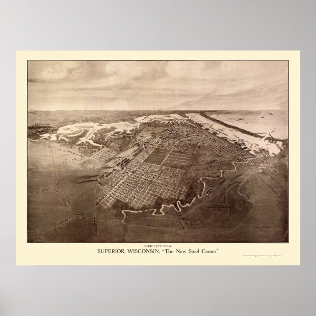 Superior, WI Panoramic Karta - 1913 Poster (Framsidan)