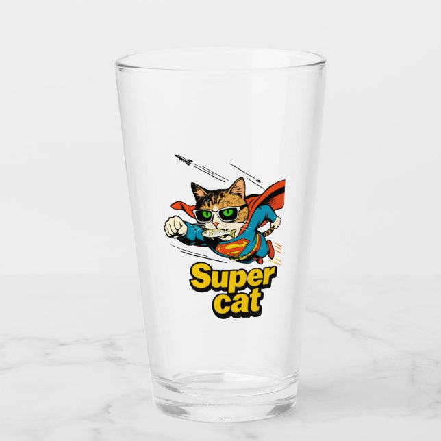 Superkatt flyger med fisk  glaskopp (Framsida)