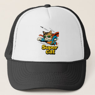 Superkatt flyger med fisk keps