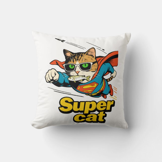 Superkatt flyger med fisk  kudde (Framsida)