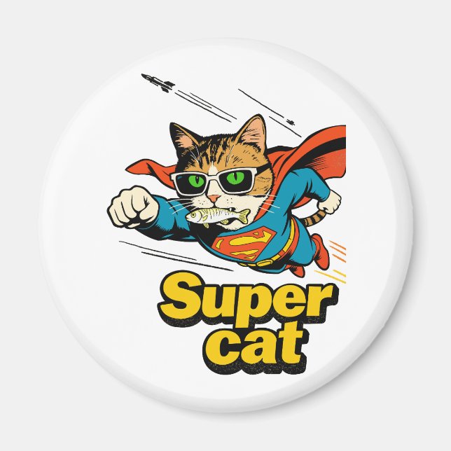 Superkatt flyger med fisk  magnet (Framsidan)