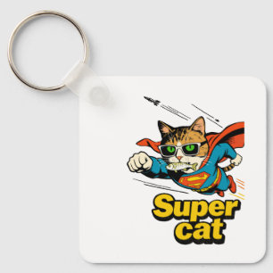 Superkatt flyger med fisk nyckelring