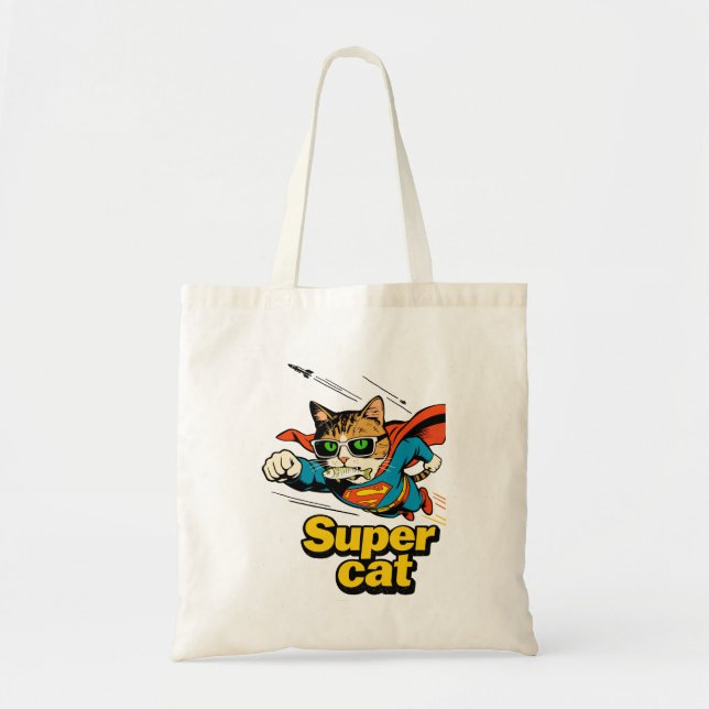 Superkatt flyger med fisk  tygkasse (Framsidan)