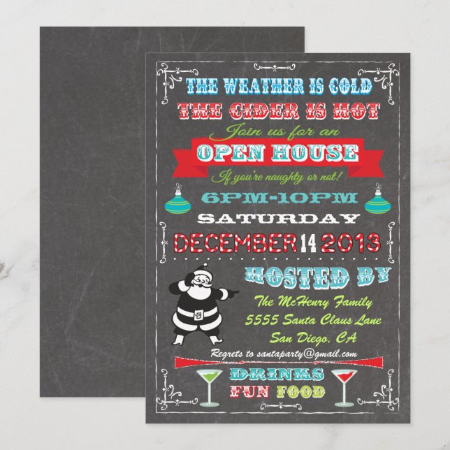 Superkul Chalkboard Jul Öppet Hus Inbjudningar (Fram/baksida)