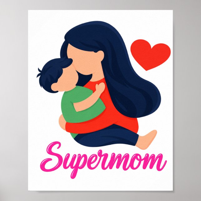 Supermamma Söt Mor Och Barn Affisch Tryck (Framsidan)