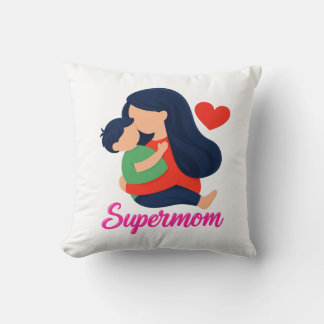 Supermamma Söt Mor Och Barn Illustrerad Kastyta P Kudde
