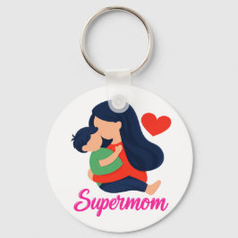 Supermamma Söt mor och barn Illustrerad nyckelring