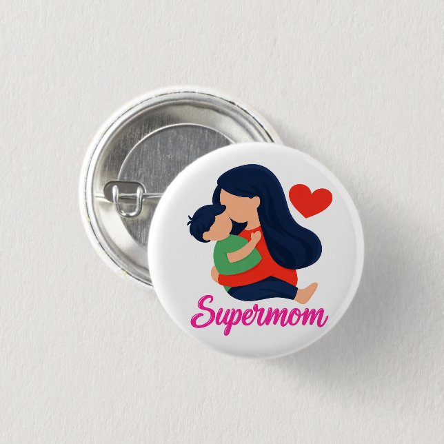 Supermamma Söt Mor Och Barn Pin Knapp (Framsida & baksida)