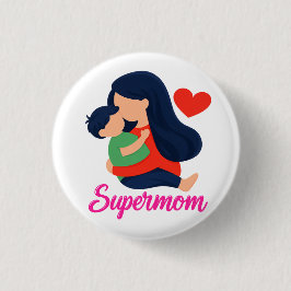 Supermamma Söt Mor Och Barn Pin Knapp