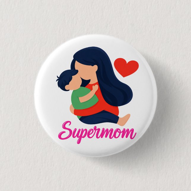 Supermamma Söt Mor Och Barn Pin Knapp (Framsida)