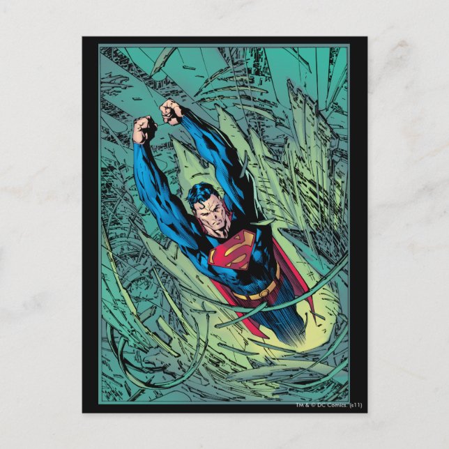 Superman bryter sig igenom vykort (Framsida)
