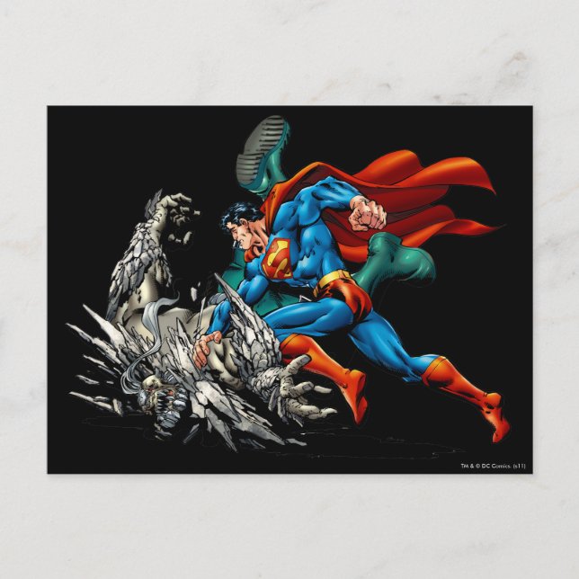 Superman Fights Monster Vykort (Framsida)