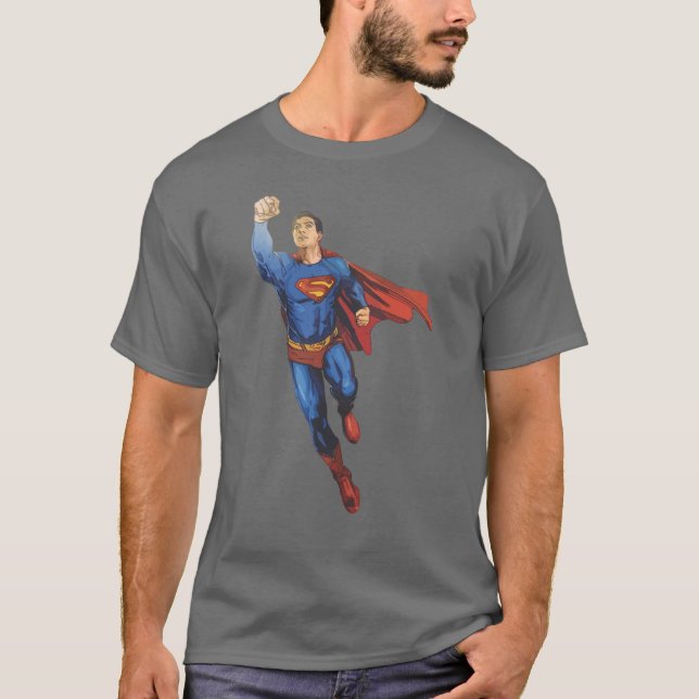 Superman Flies Lämnat T Shirt (Framsida)