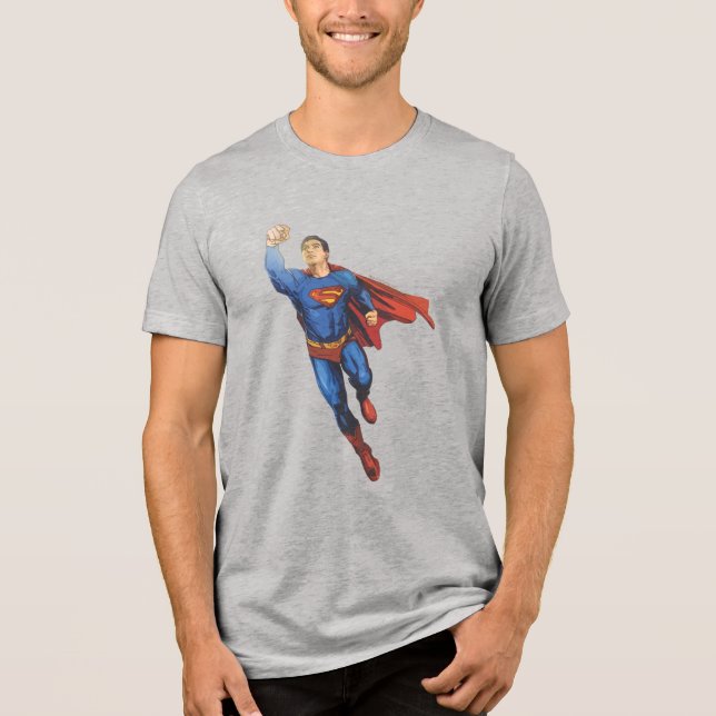 Superman Flies Lämnat T-shirt I Triblend-tyg (Framsida)