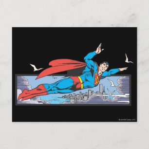 Superman Flies Thru City Vykort