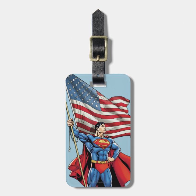 Superman Holding US Flagga Bagagebricka (Vertikal Framsida)