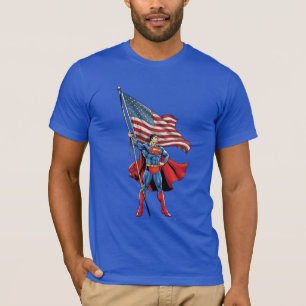 Superman Holding US Flagga T Shirt